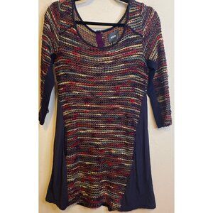 Maeve Anthropologie Dress Women Sweater Stripe Knit Rainbow Metallic Size Medium